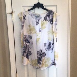Tahari ASL Floral Cap Flutter Sleeve Blouse size L